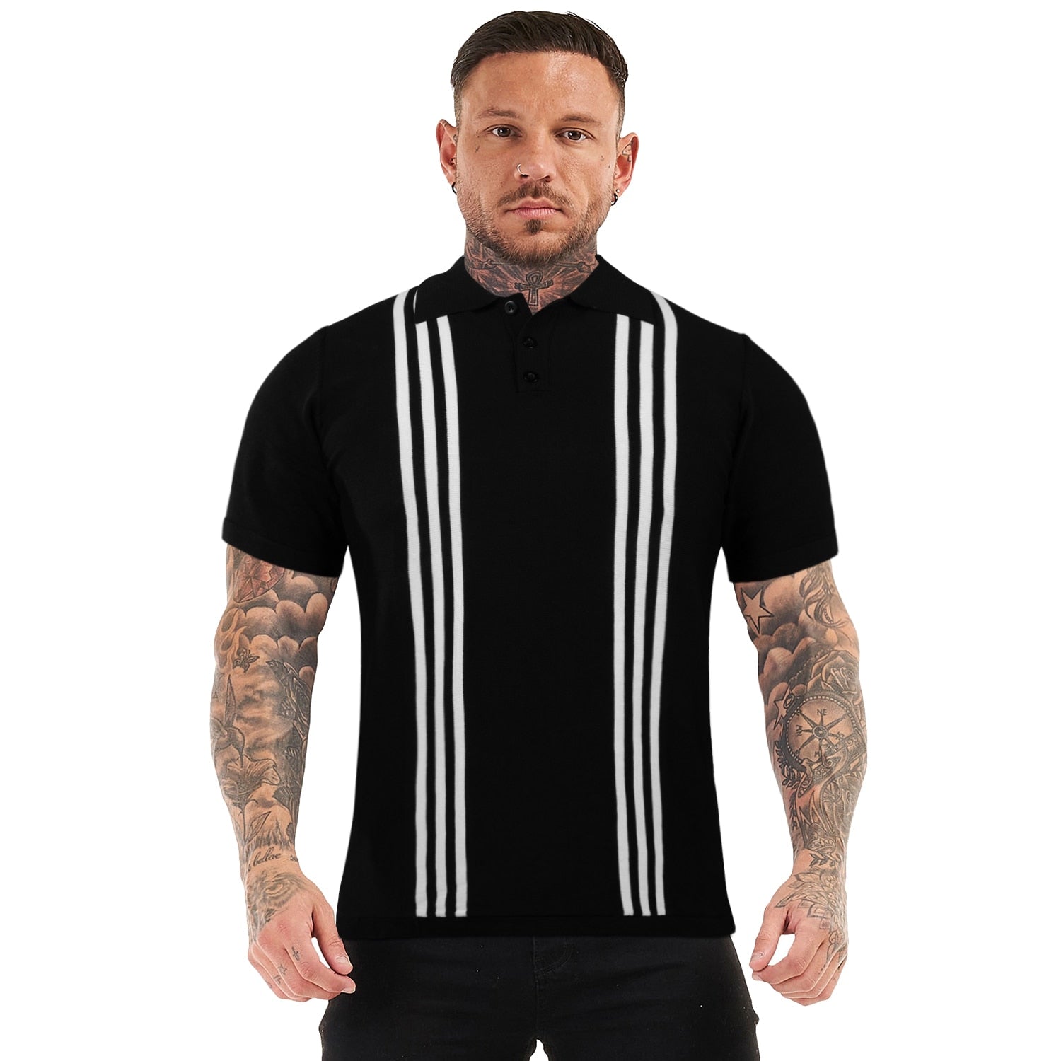 PREMIUM SHORT SLEEVE SLIM FIT POLO - BLACK/WHITE