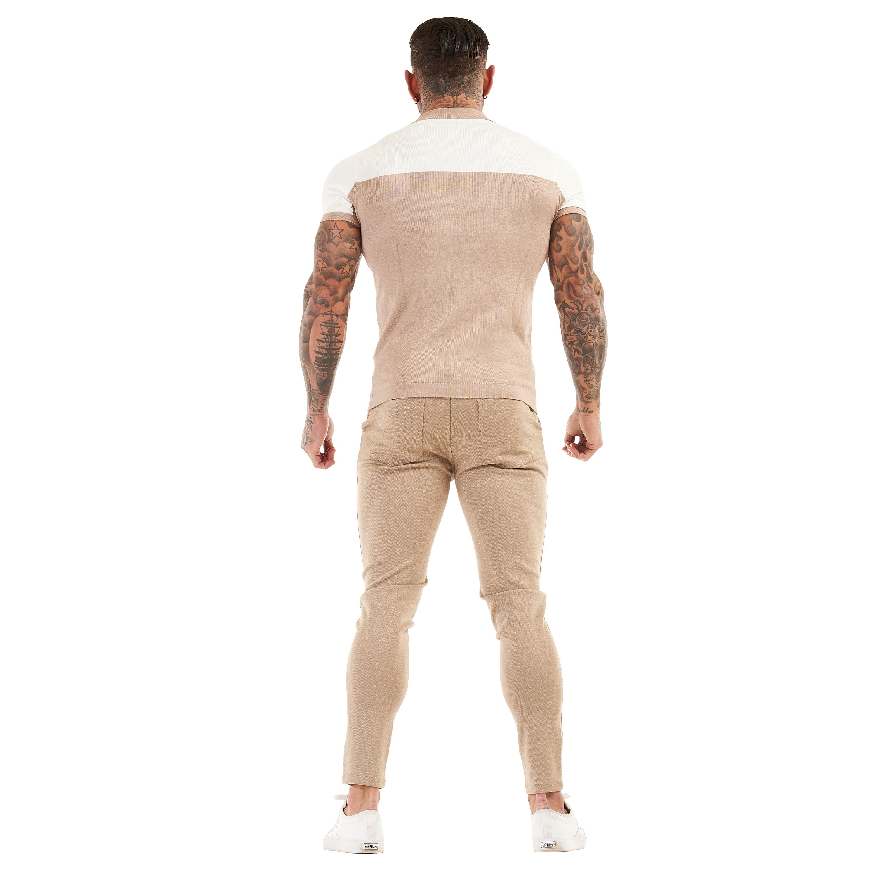 PREMIUM SHORT SLEEVE SLIM FIT POLO - CREAM/WHITE