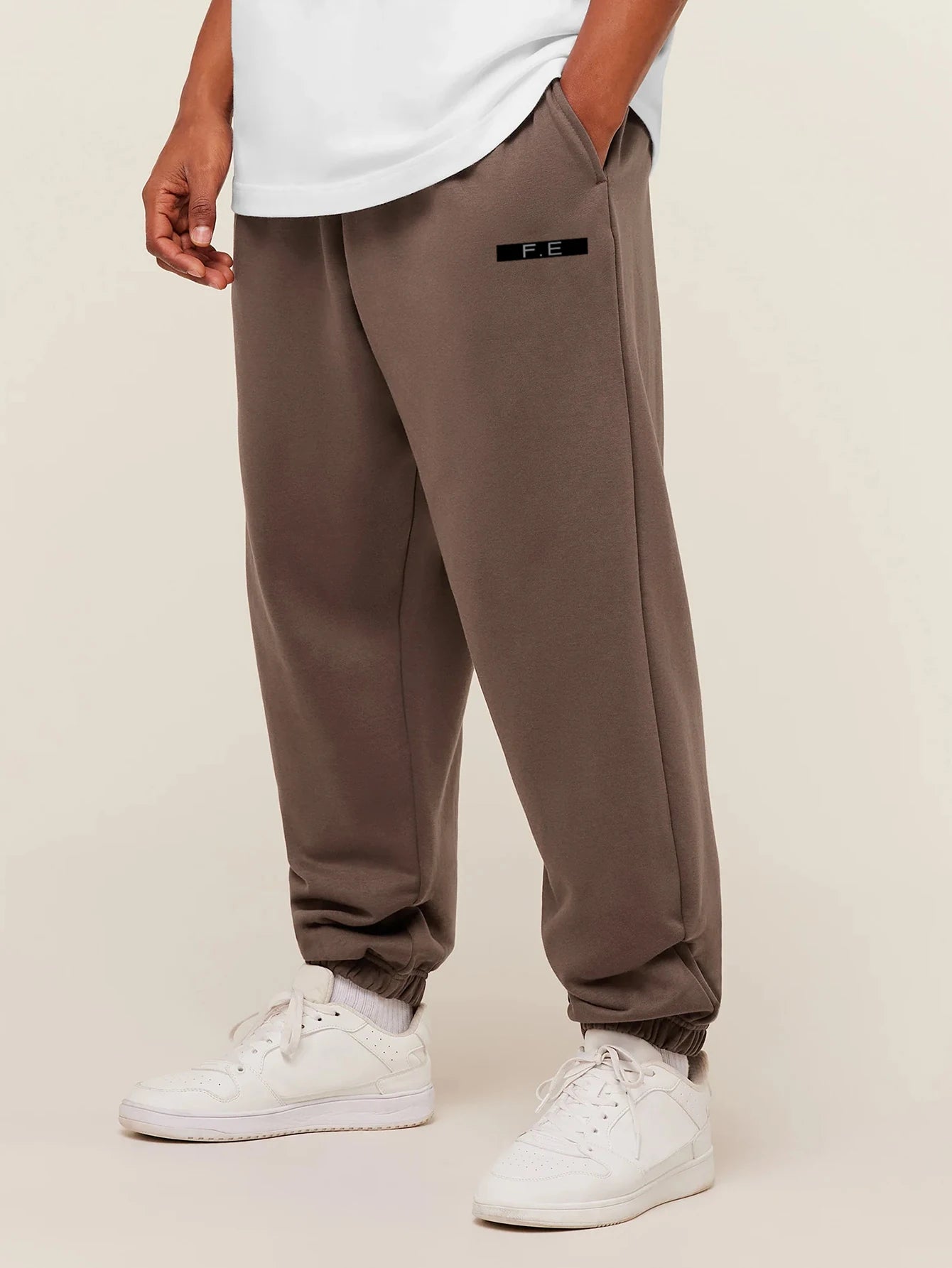 Men's Cuffed Essential Straight Leg Joggers - Brown