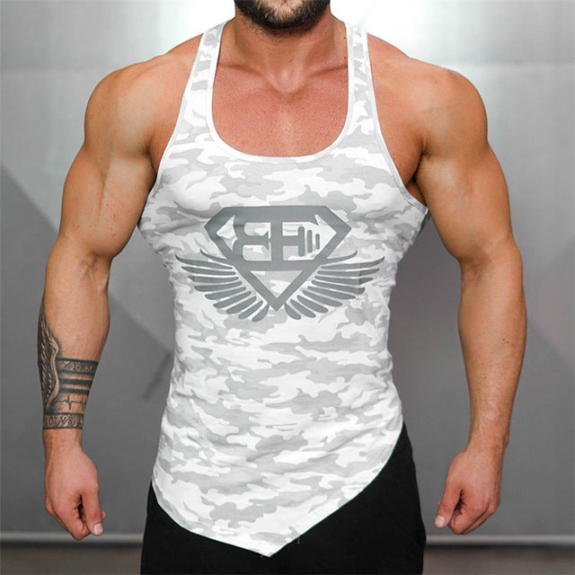 Men's Asymmetrical Camo Tank-FITNESS ENGINEERING