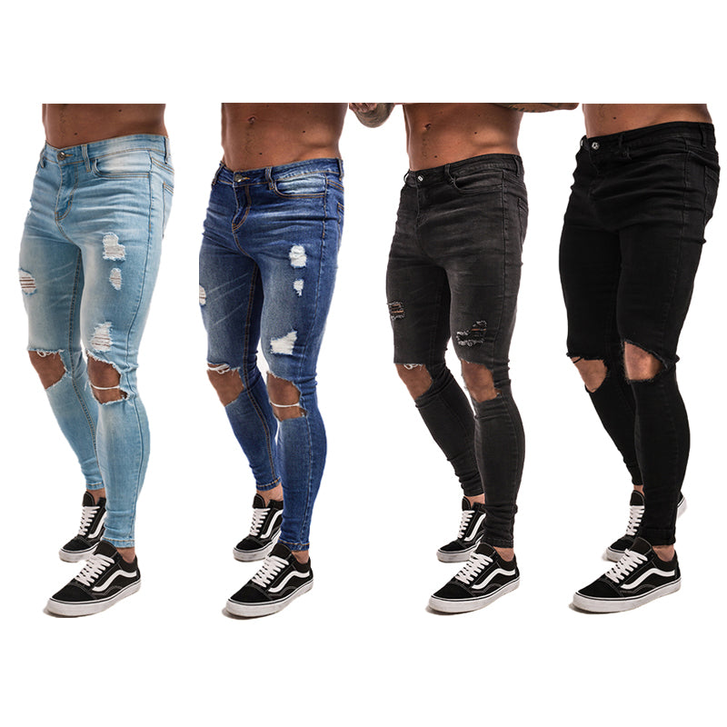 Men's Super Skinny Ripped Jeans-FITNESS ENGINEERING
