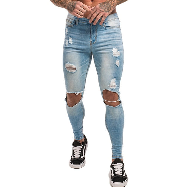 Men's Super Skinny Ripped Jeans-FITNESS ENGINEERING