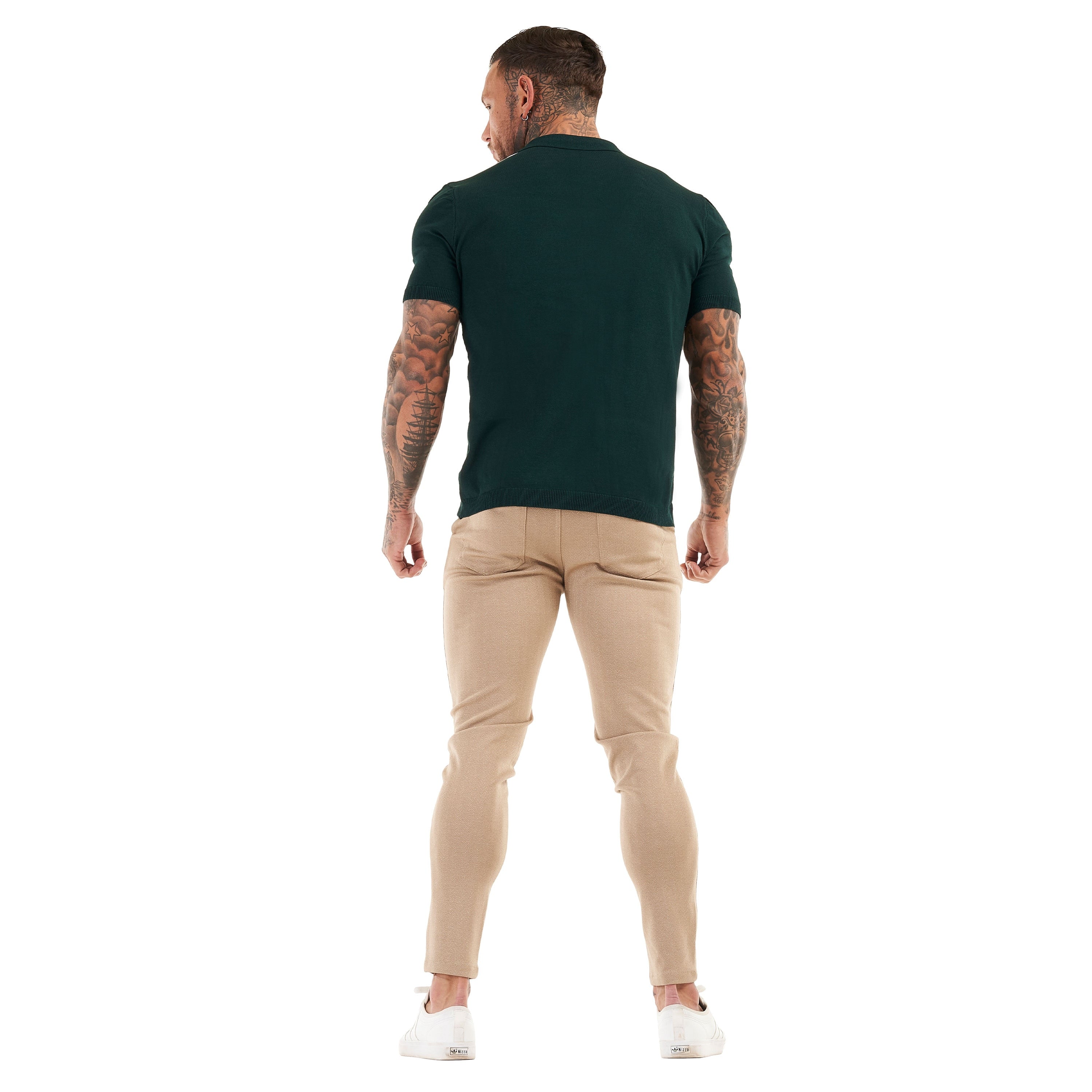 PREMIUM SHORT SLEEVE SLIM FIT POLO - GREEN/CREAM/WHITE