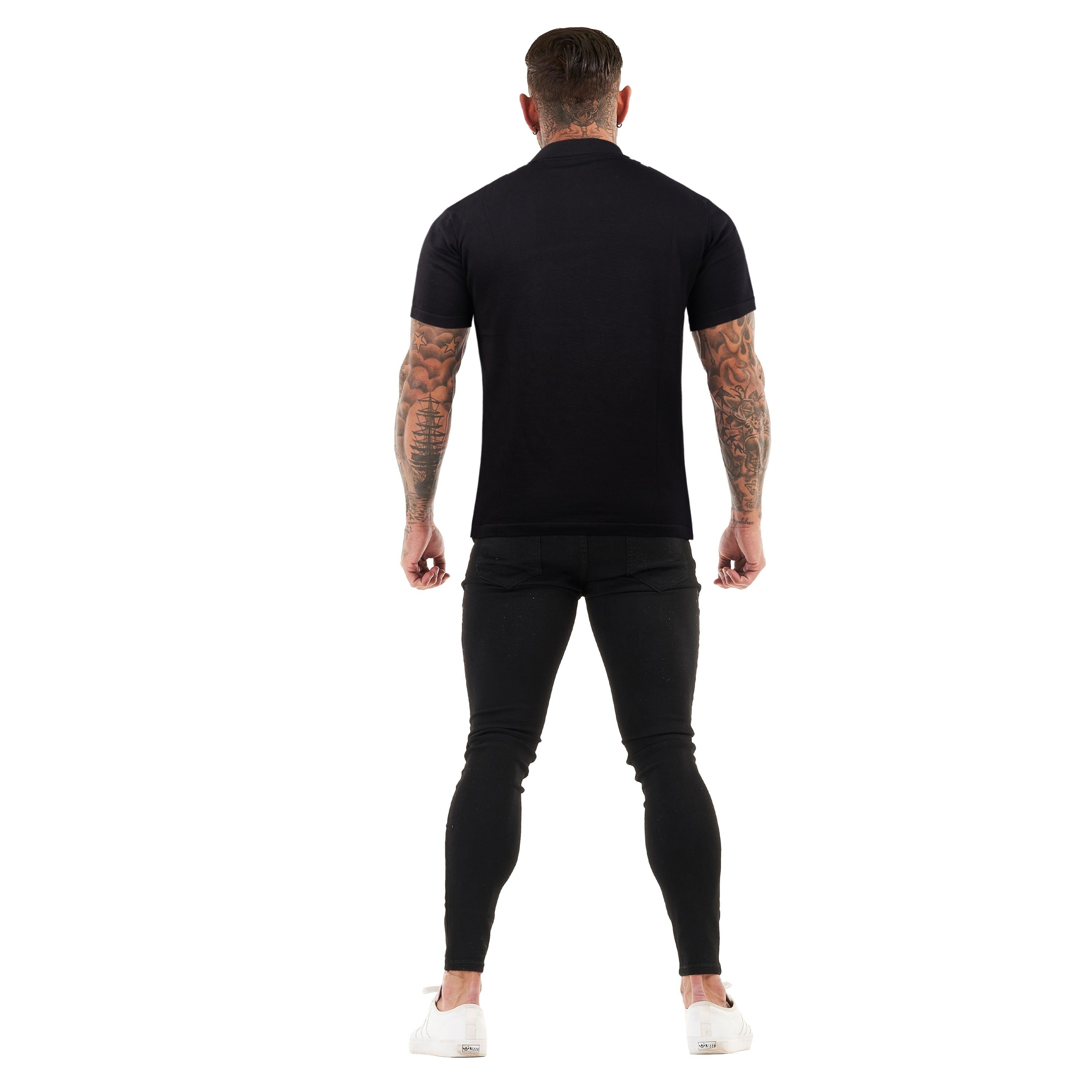 PREMIUM SHORT SLEEVE SLIM FIT POLO - BLACK/WHITE