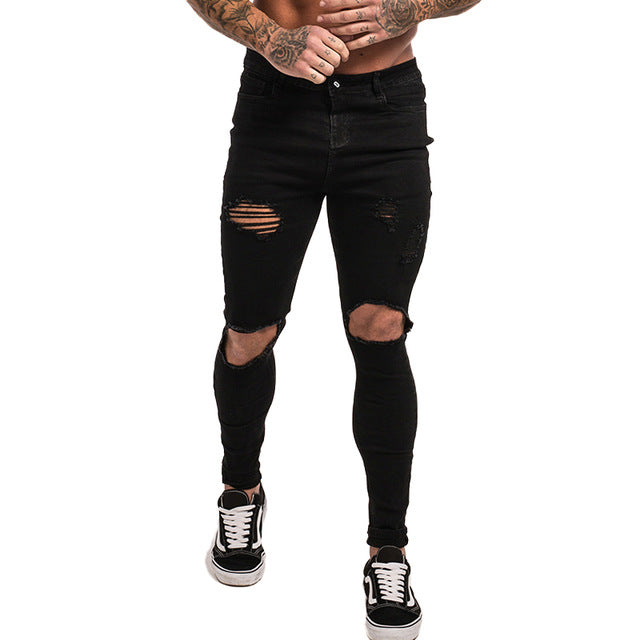 Men's Super Skinny Ripped Jeans-FITNESS ENGINEERING